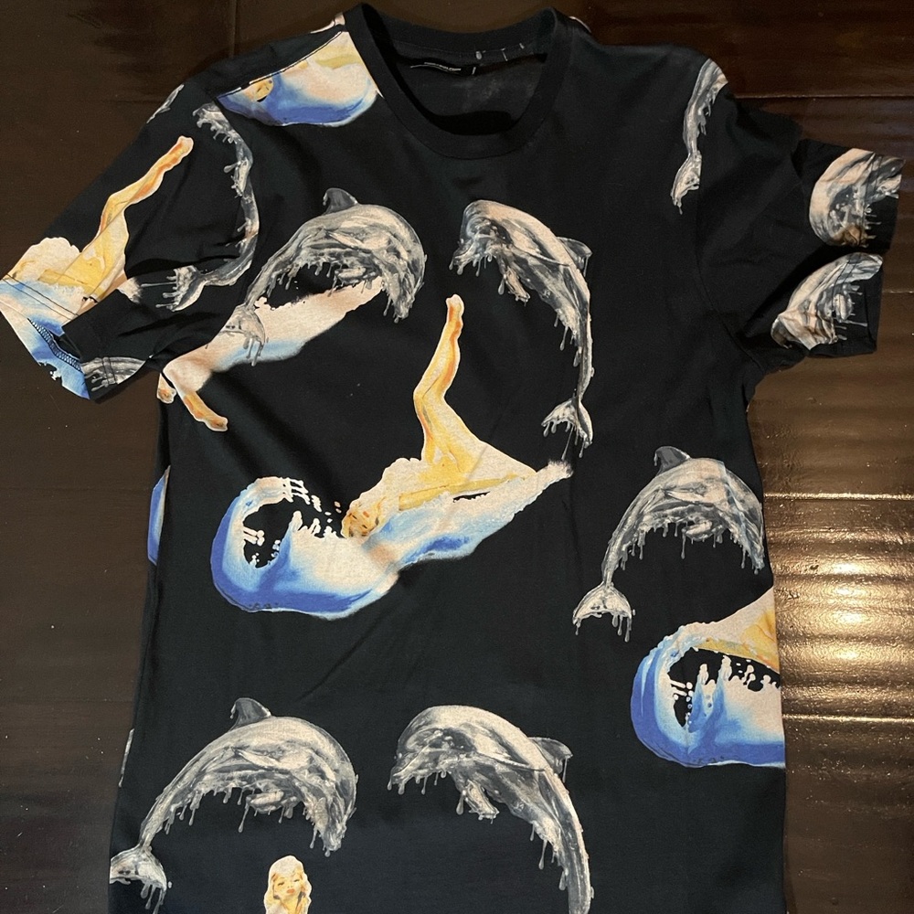 Pink Dolphin Black Tee with Dolphin Print